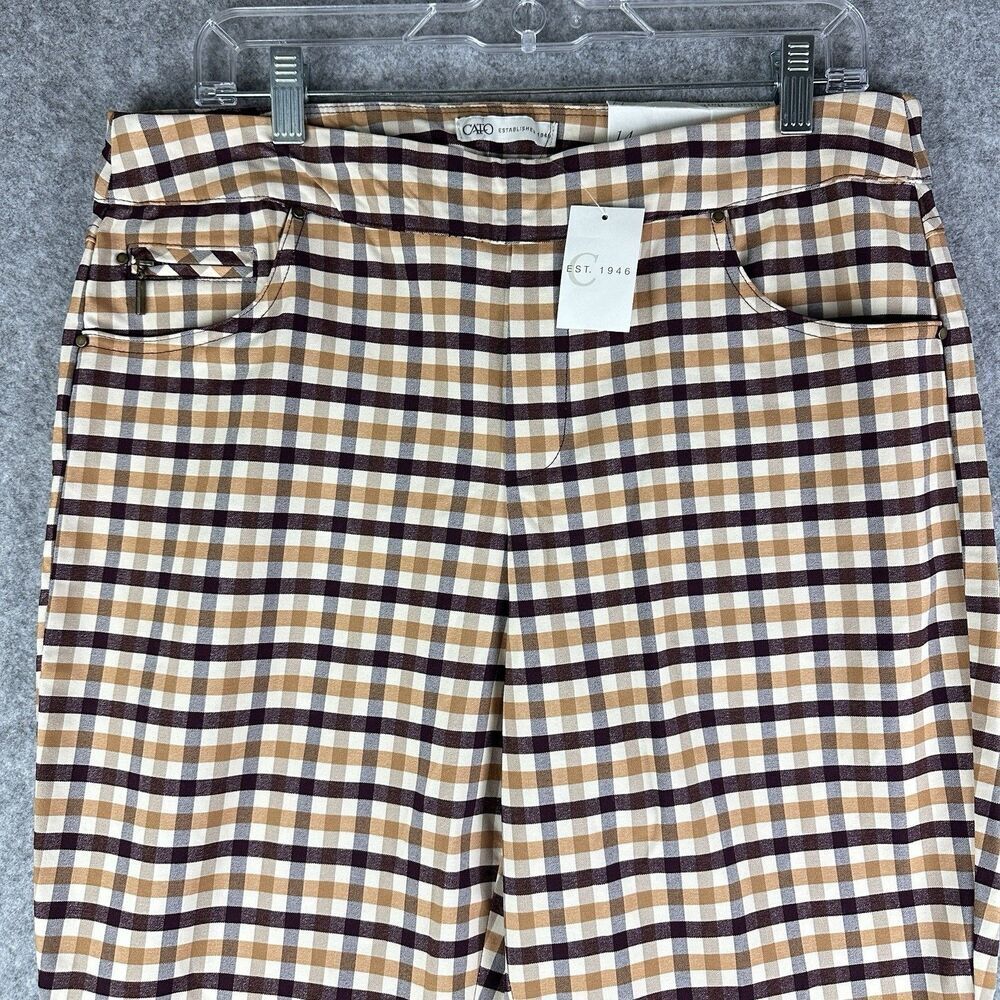 Cato Mid Rise Flare Pull On Pants Womens 14 Gingham Plaid Stretch Pockets NEW* - Picture 2 of 16